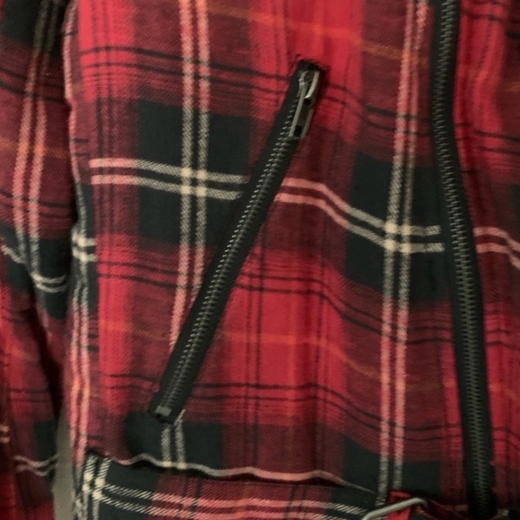 Tripp NYC Trash Vaudvile Medium Red Plaid Flannel Grunge Punk Y2K Jacket - Picture 6 of 9